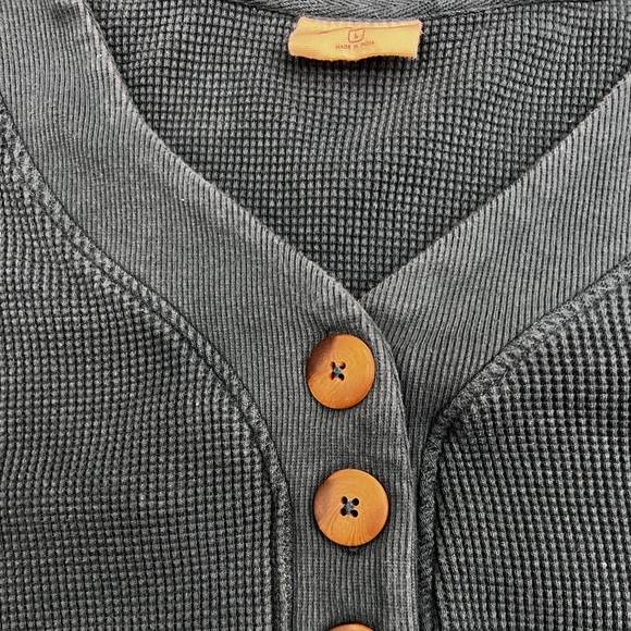 PACT Organic Cotton Waffle Knit Henley Sweater Large Teal Long Sleeve - Picture 4 of 7